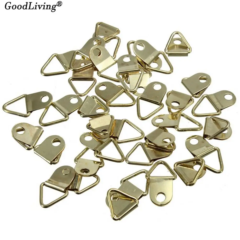 20Pcs/lot Wholesale Triangle Golden Brass D-Ring Picture oil Painting Mirror Frame Wall Mount Hooks Hangers