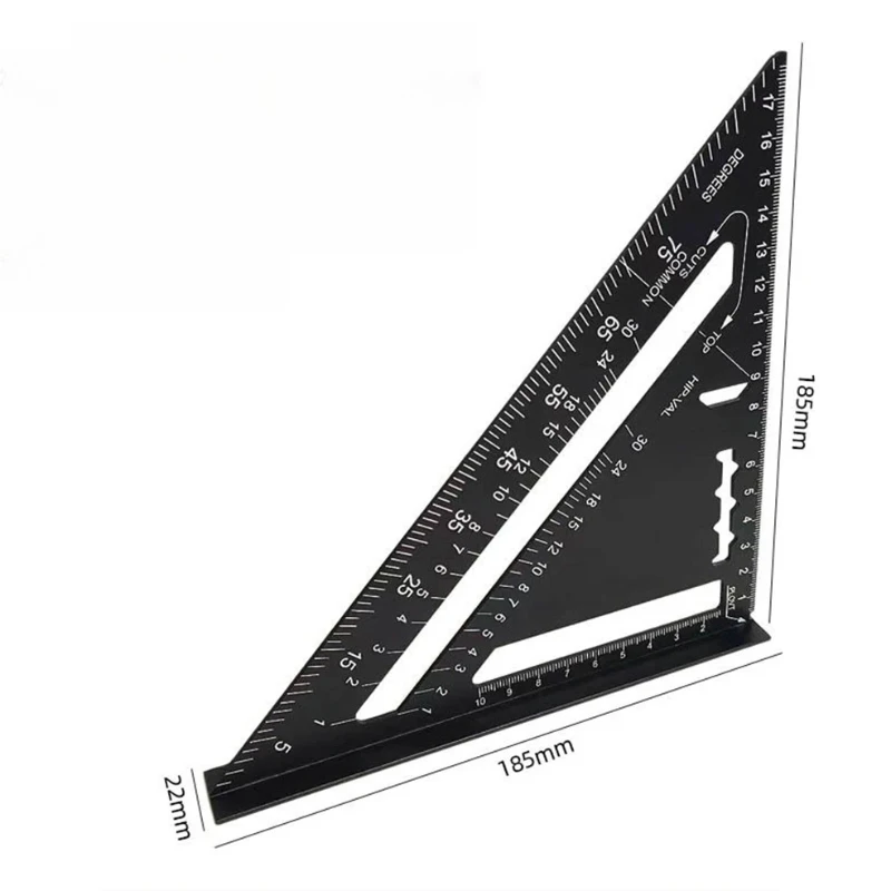 Aluminum Alloy Triangle Ruler 7 Inch Metric Protractor Woodworking Carpenter Measuring Layout Tool Durable Black Gauge Tool