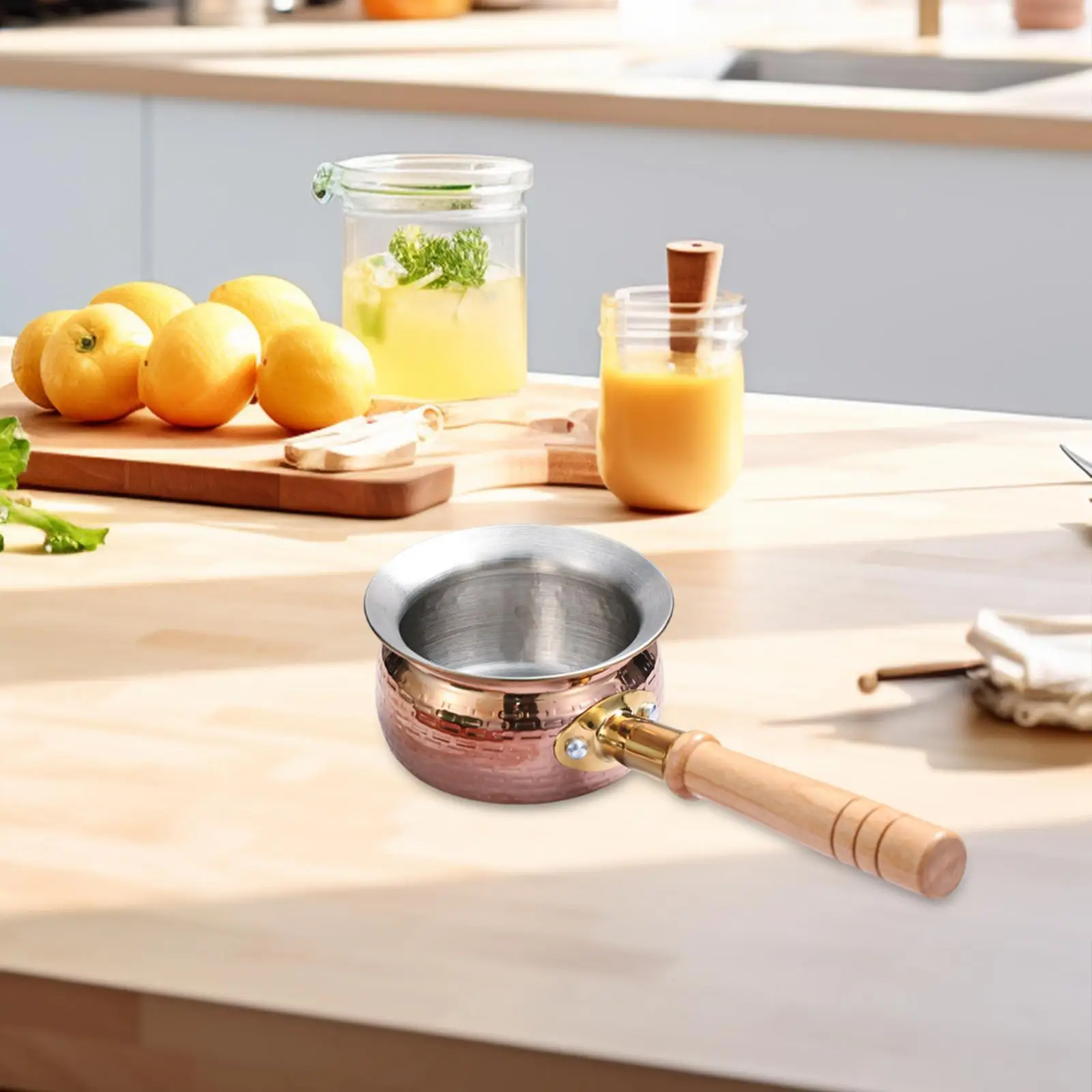 

Milk Pot Milk Pan Flat Bottomed Stainless Steel Cookware with Wooden Handle