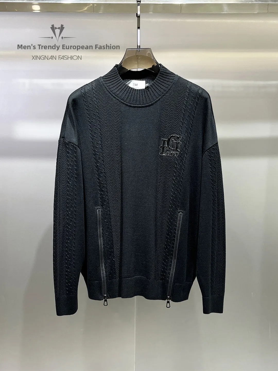 

Мужской утепленный базовый слой с молнией, вышивкой и принтом, высококачественный зимний теплый вязаный свитер, модный городской стиль, длинный рукав