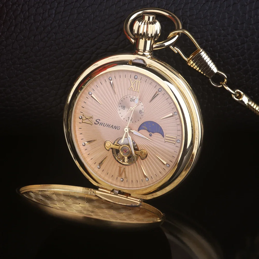 High Quality Luxury Mens Pocket Watch Mechacnical Hand-winding Casual Moon Steampunk Antique Retro Pocket&Fob Watches