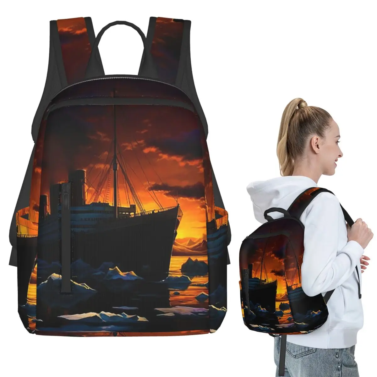 

Titanic Sailing With Sunset Backpack Student BookBag Kids School Bag Laptop Shoulder Bags Boys Girls