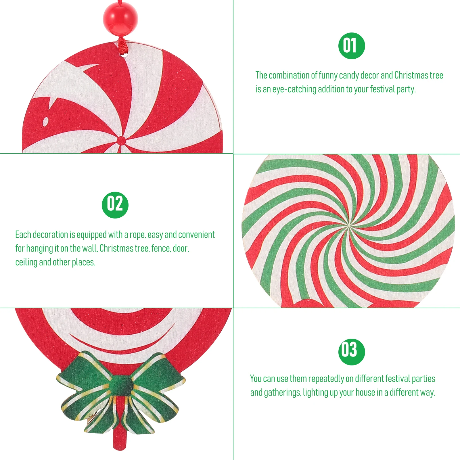 

6 Pcs Acrylic Wooden naments Lollipop Shaped Pendants Party Decorations Christmas Tree Hanging Reusable Home