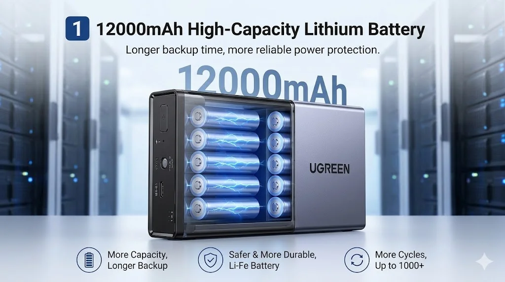 UGREEN US3000 NAS Mini UPS 120W 12000mAh Battery Backup for NAS Server DH2600 DX4600 DX2300 DXP2800 DXP4800 DXP480T Plus Power Failure Protection Auto Shutdown