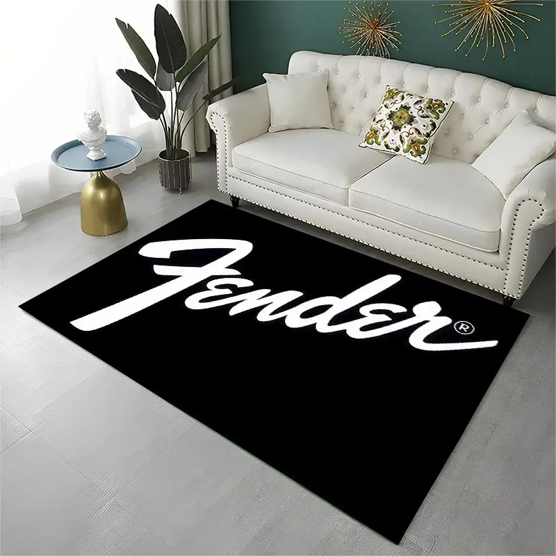 Retro Fender Logo Guitar Instruments Music Carpet Rug for Playroom Bedroom Living Room Sofa Home Decor, Area Rug Non-slip