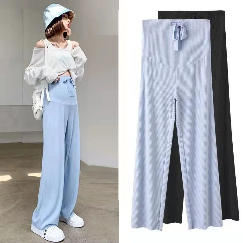 Summer Fashion Adjustable Waist Straight Loose Pregnant Trousers Outdoor Casual Breathable Maternity Pregnancy Women Pants