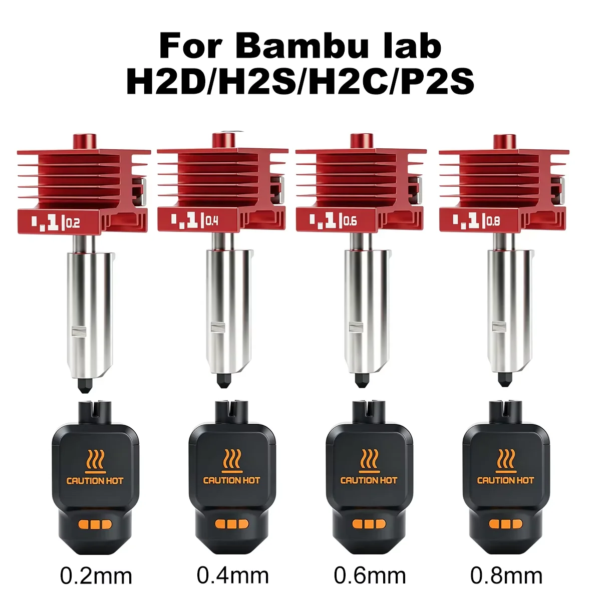 For Bambu Lab P2S Upgraded Hotend 0.2/0.4/0.6/0.8mm Hardened Steel Nozzle Replace Hot End Bambulab P2S 3D Printer Print Head