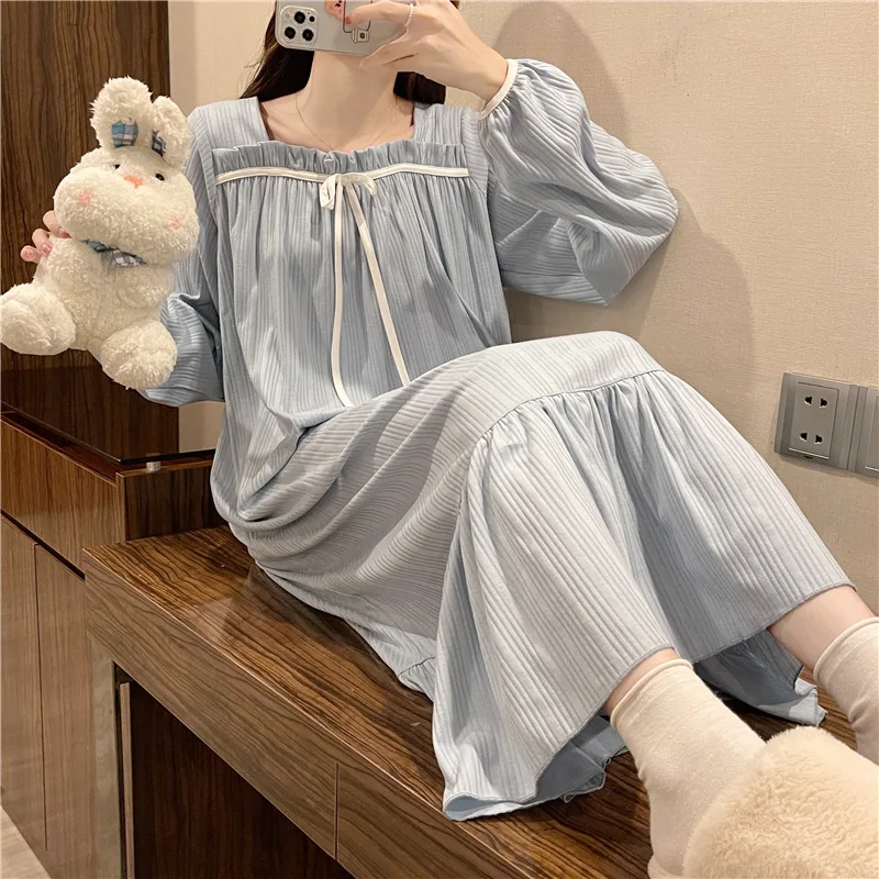 The New Nightgown Female Spring And Autumn Maternity Nightgown Princess Wind Big Size Dress Monthly Clothing Pajamas Homewear