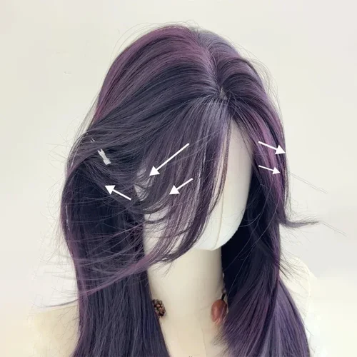 Imagen 2 del producto Ashely-Peluca de color morado oscuro para mujer, pelo largo de 22 pulgadas, cortina con flequillo en capas, pelo liso natural, pelucas sintéticas para Cosplay, Perruque Lolita