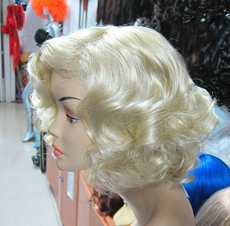 Perruque Synthétique Courte et Bouclée pour Costume de Cosplay, Cheveux Naturels, Blond, Bob, pour Femme