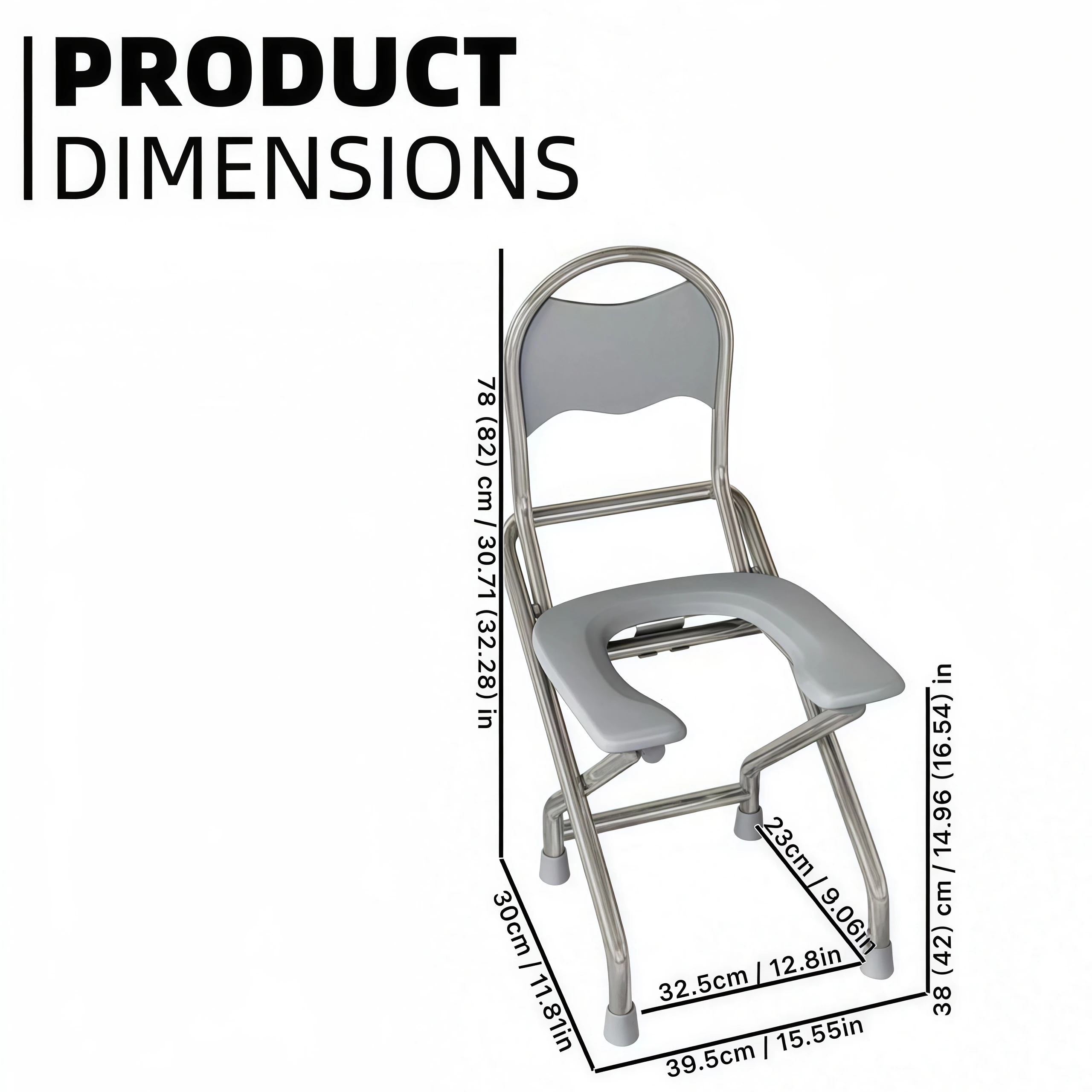 مرحاض من الفولاذ المقاوم للصدأ مع مسند ظهر يأتي مع مجموعة مكونة من 3 قطع (وسادة مقعد + وسادة للقدم + لوح حمام)، حامل عالي ومستقر، حل رعاية وقفة واحدة لاستخدام المرحاض والاستحمام