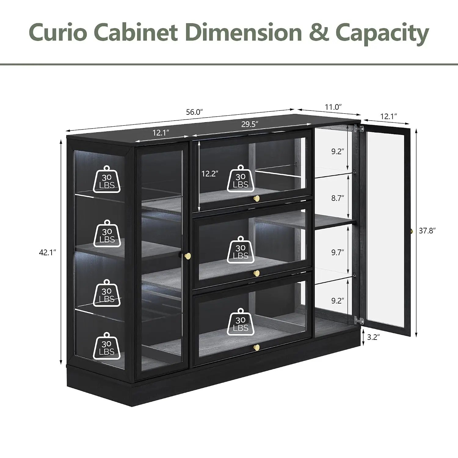 Display Cabinet with Acrylic Glass Doors,Extra Wide Curio Cabinet with LED Lighting for Collectibles, Collectibles Toy Organizer