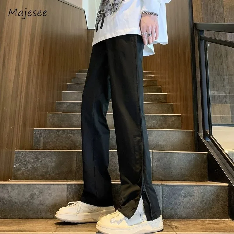 

Pants Men Casual European Style Daily Simple Chic High Street All-match Solid Zipper Cozy Shinny Straight Trousers Handsome New