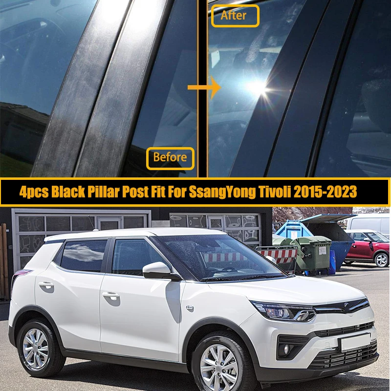 For SsangYong Tivoli XLV Grand Air LUVi 2015-2021 2022 2023 Glossy Black Car Door Window Pillar Center Post Trim Stickers