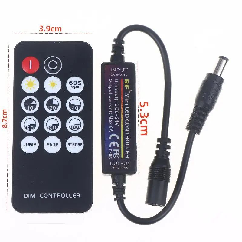 »1 Set Mini RF Wireless 14Keys 2.4G Remote Control DC12V LED Dimmer 24V 5V 6A For 2835 5050 Single Color LED Strip Lights Dimmer
