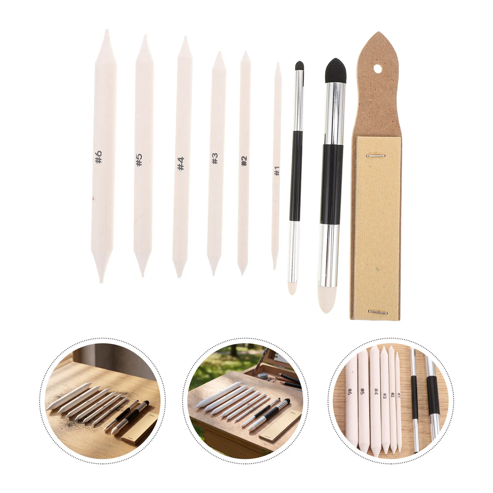 1Set Drawing Blending Tool Set Essential Paper Tortillon Stumps Sandpaper Pad Sketch Eraser Pencil Blending Sponge for Art