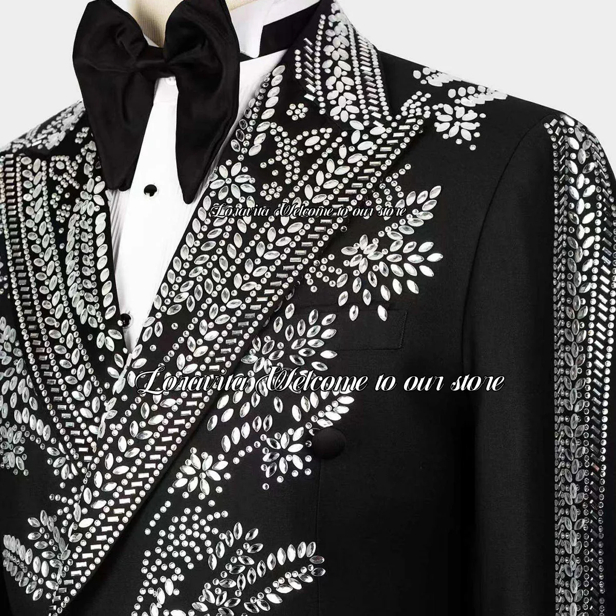 Luxury Beaded Jewelry Ornament Tuxedos Men Suit Glitter Crystal Diamonds Wedding Groom Party Blazers 2 Pieces rajes para hombre