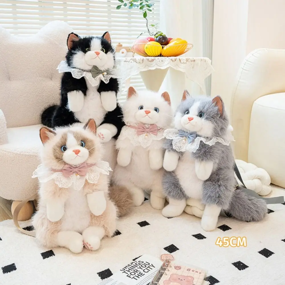 

Super Realistic Simulated Puppet Cat Backpack Stuffed Animals Cute Plush Cat School Bags Travel Storage Cartoon