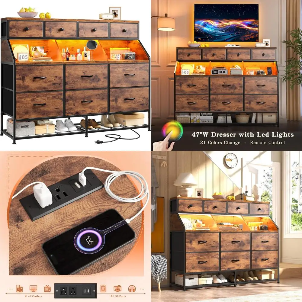 dresser for bedroom with 10 drawers & shoe rack fabric dressers & chests of drawers with led lights and power outlets bedroom dr