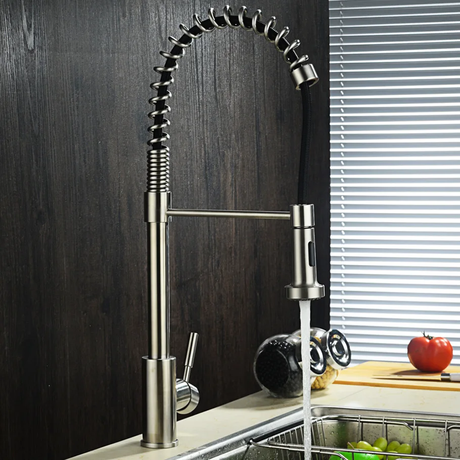 Brushed stainless steel kitchen faucet spring pull-out hot and cold faucet multifunctional nozzle set CB1005