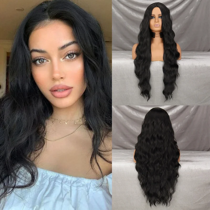 Women's 28inch Long Water Wave Synthetic Machine-Made Wig