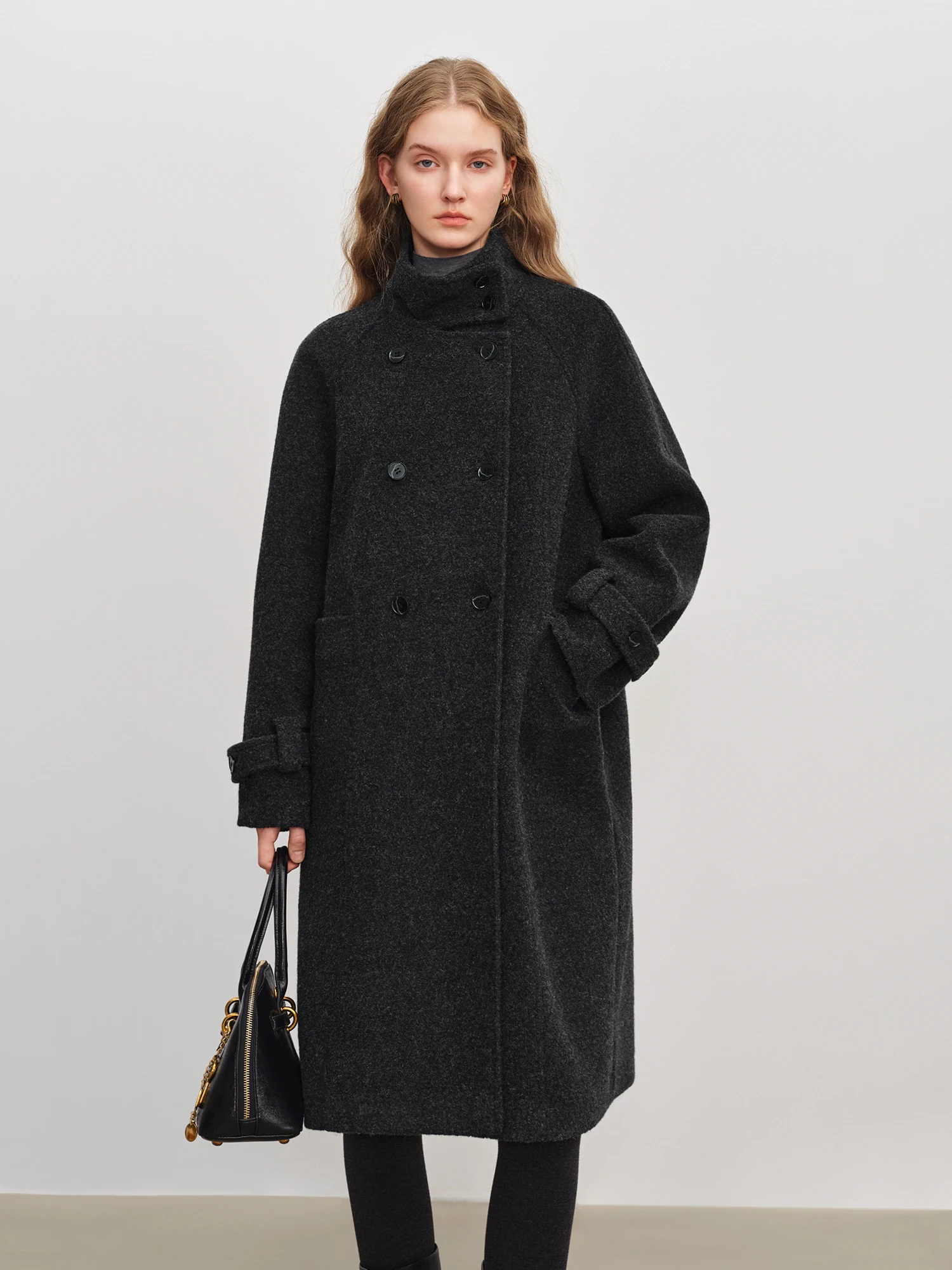 ZIQIAO Petite-Friendly Notched Collar Wool Tweed Oversized Coat 2025 Winter New Arrival Double-Breasted Women's Wool Overcoat