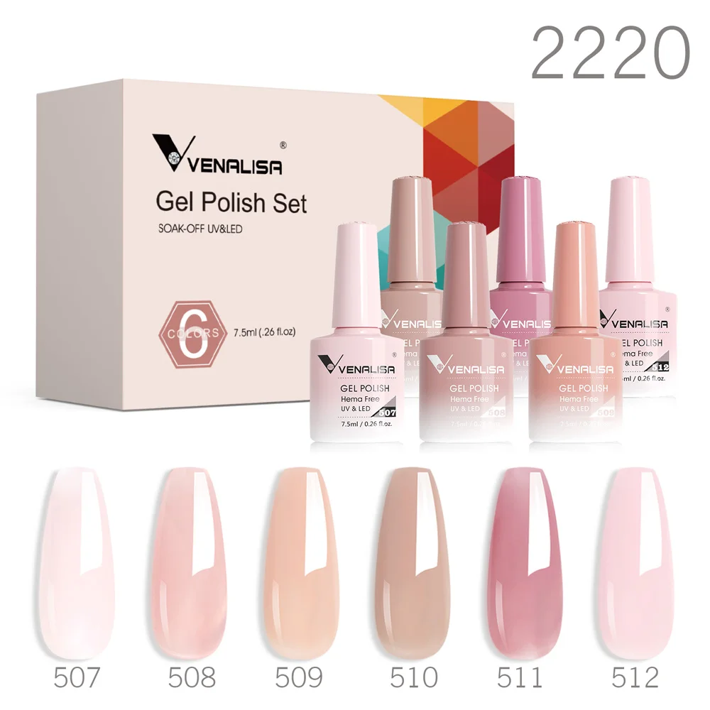 6pcs/kit Venalisa Gel Nail Polish HEMA TPO FREE Jelly Pink Nude Color Varnish Soak Off UV LED Semi Permanent Branded Gift Set