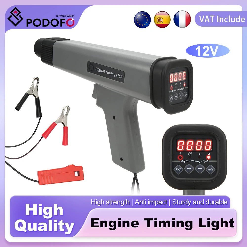 Podofo lumière de moteur 12V synchronisation numérique lumière stroboscopique inductive lumière d'allumage pistolet à lumière de synchronisation pour véhicule à moteur tondeuse à gazon marine