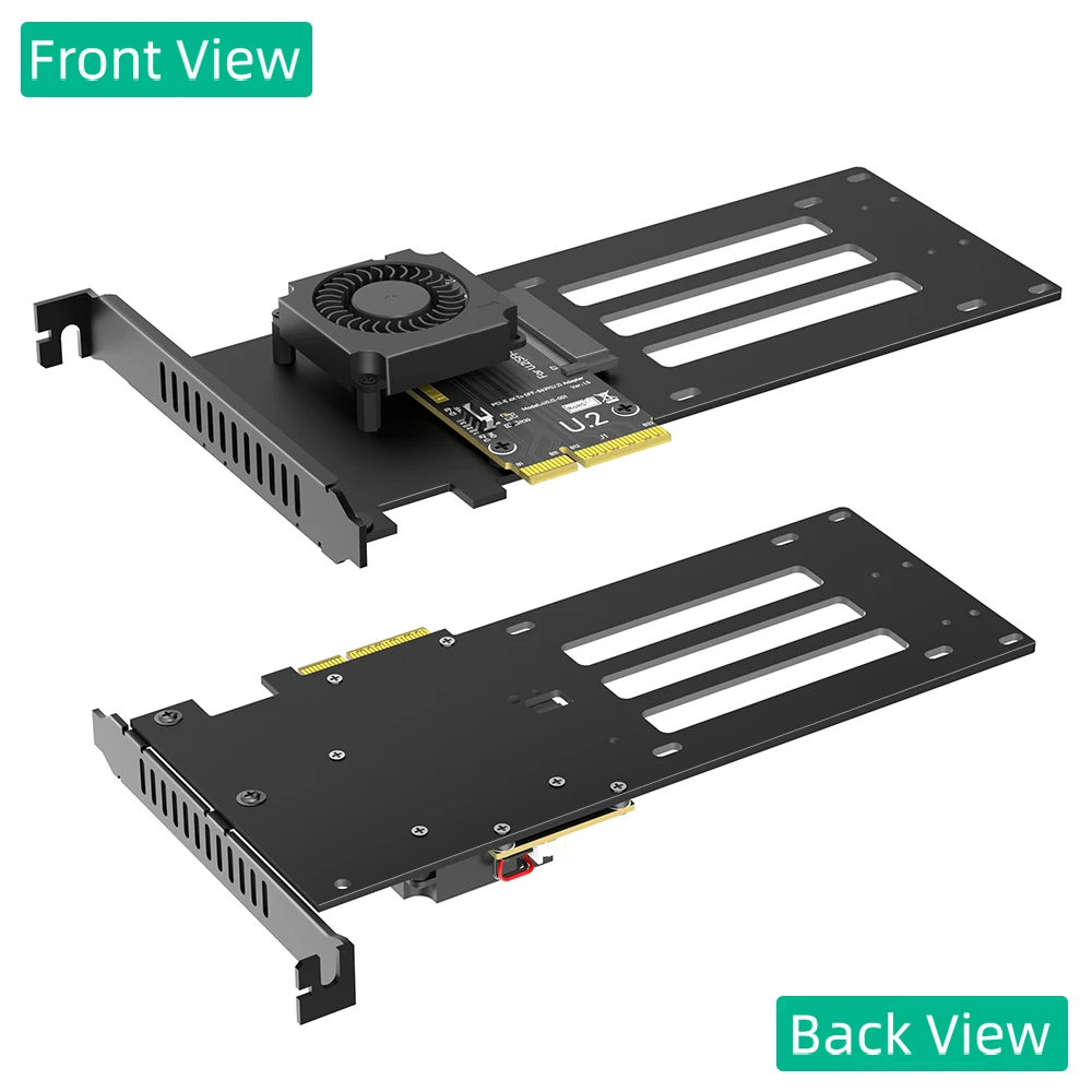PCIe 5.0 x4 to U.2 (SFF-8639) NVMe SSD Adapter Card with Cooling Fan for Desktop/Server 
