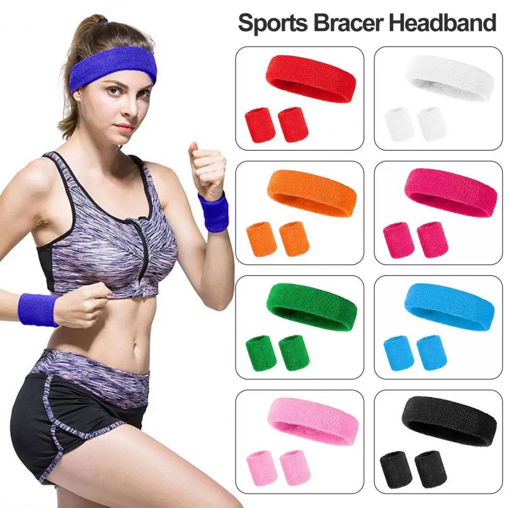 

3Pcs Sweatband Set Sports Headband Wristband Set Terry Cloth Tennis Gymnastics Wristband Athletic Sweat Headband for Men Women