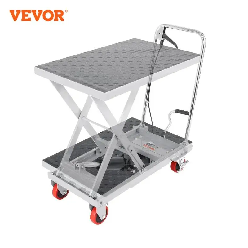 

VEVOR 330/500lbs Hydraulic Lift Table Cart Manual Single Scissor Platform with 4 Wheels and Non-slip Pad for Material Handling