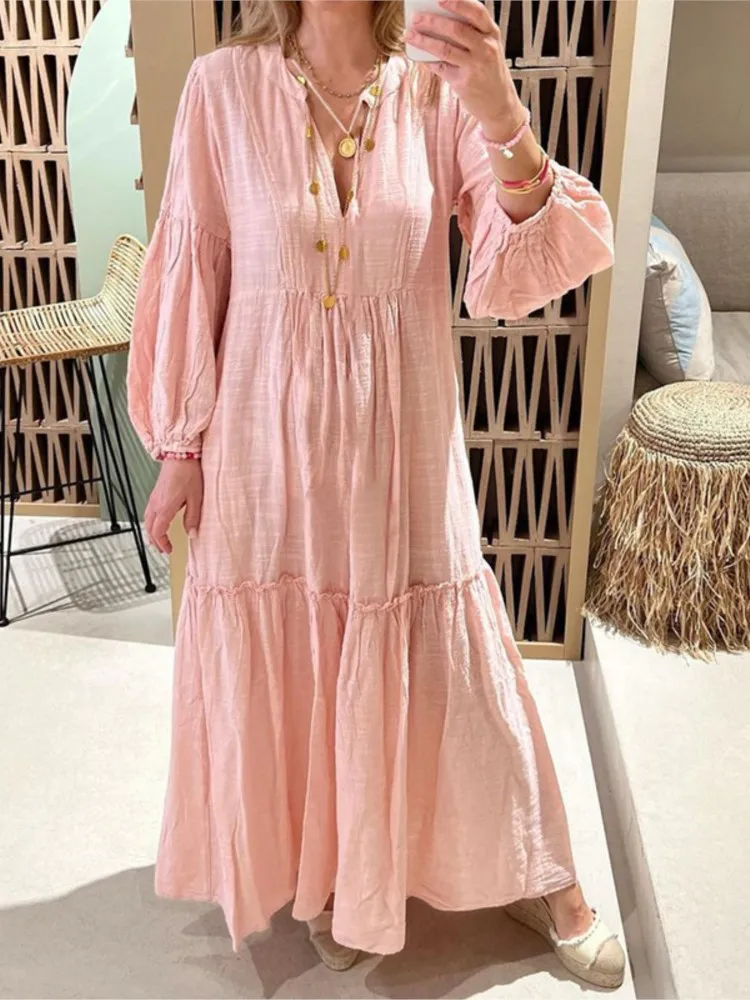 

Sexy V Neck Dress Lady Fashion Long Sleeve Pullover Loose Dresses For Women Casual Holiday Party Womens Clothing Robe Femme New