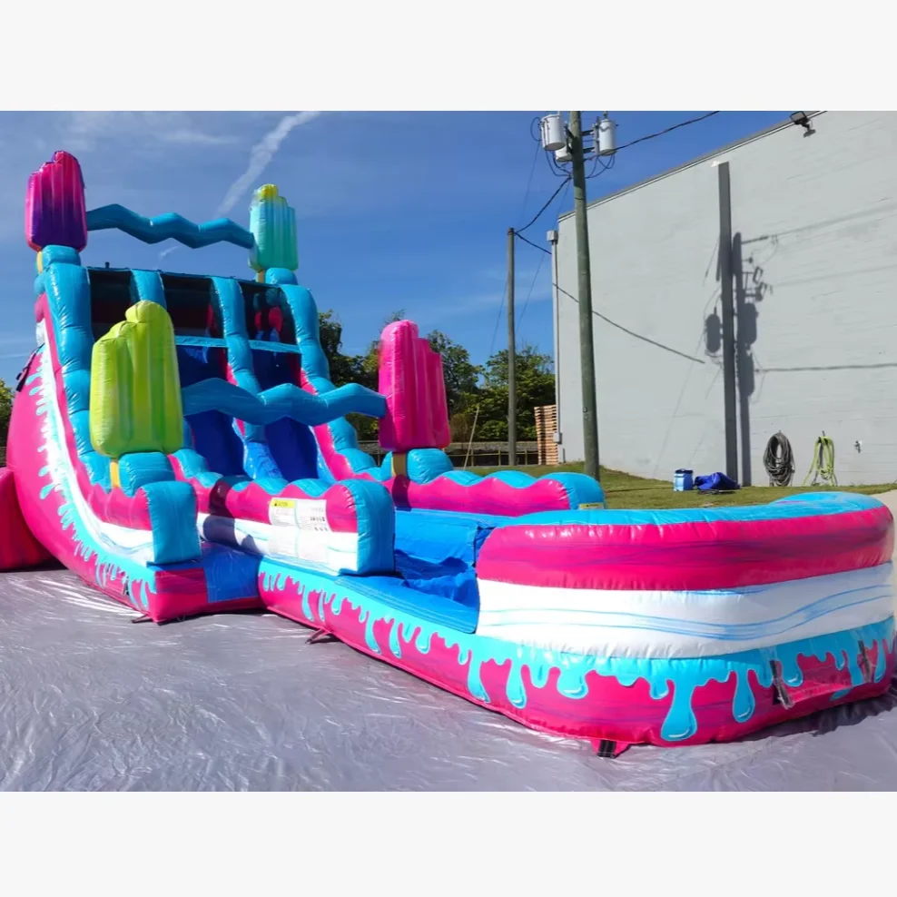 Custom Ice Cream Theme Double Lane Inflatable Slide With Water Pool Chateau Gonflable Inflatable Water Slide For Rental Party