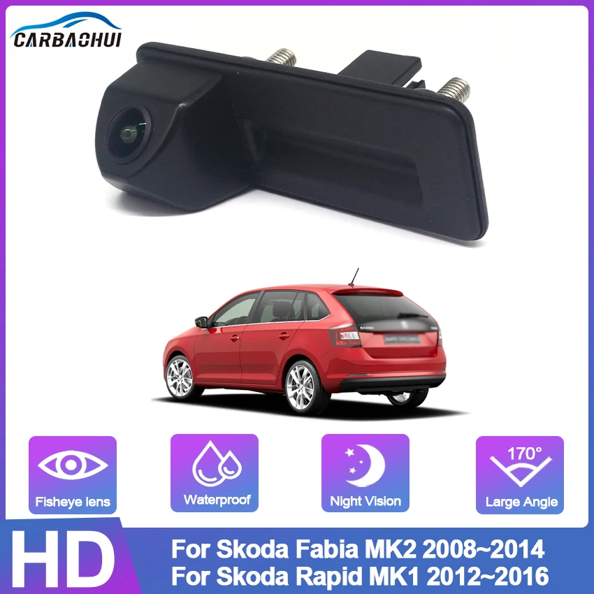 CCD HD Fisheye RearView Camera For Skoda Fabia MK2 2008~2014 Rapid MK1 2012~2016 Car Trunk Handle Camera Reverse Parking Monitor