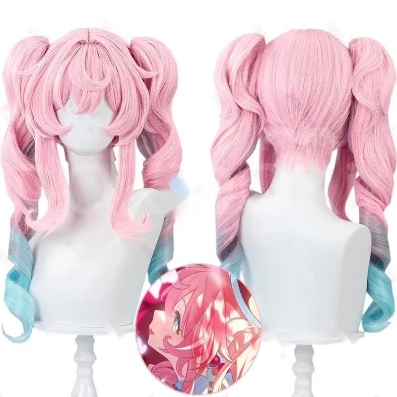

Honkai Star Rail Hyacine Cosplay Wig Pink Double Ponytail Hair Tail Blue Gradient Amphoreus Halloween Party Women Girls Carnival
