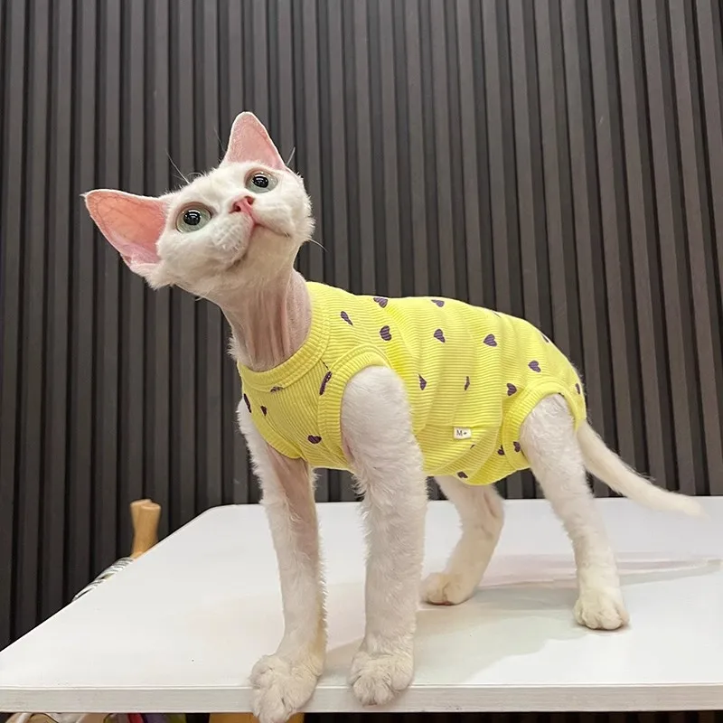 Novo amor impressão verão roupas para animais de estimação sphynx sem pêlos gato devon roupas estiramento anti-gota roupas de quatro pernas fina térmica air Condi