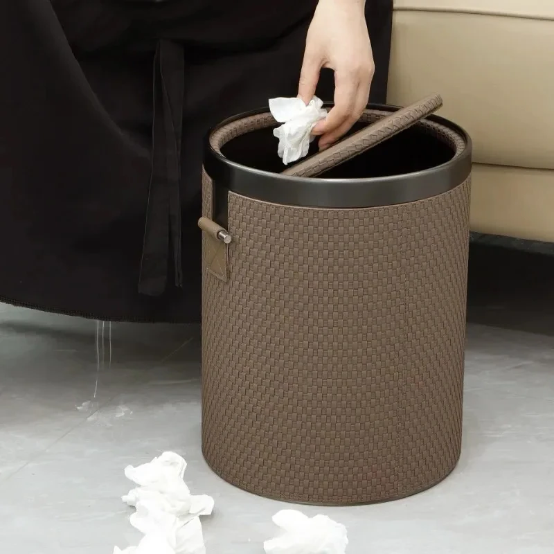 

Shake Top Trash Can Large Capacity Luxury Leather Litter Dustbin Bins Living Room Modern Wastebasket Bedroom Garbage Cans
