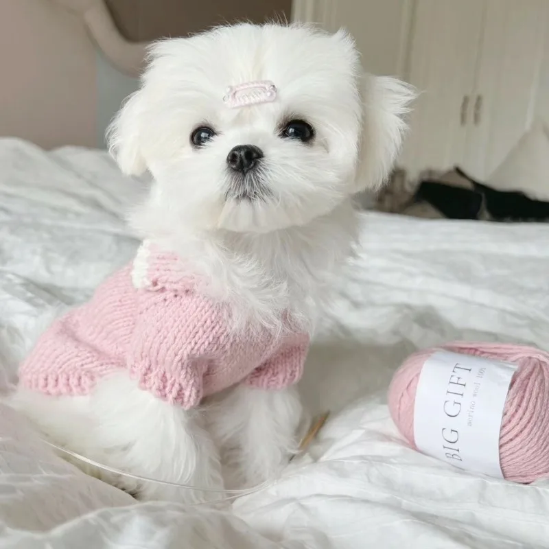 

Pet Pink Sweater Winter Collar Sweater Cat Teddy Coat Small Dog Knitted Bottom Coat Puppy Clothes Dog Clothes for Small Dogs