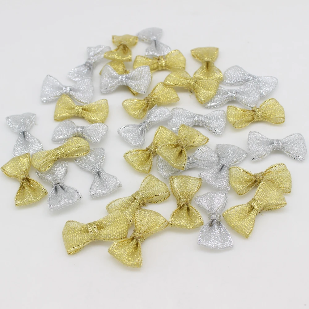 50/100pcs 15mm-30mm Gold and silver Handmade Ribbon Bows for Crafts Wedding Invite Decorative Embellishment Scrapbooking