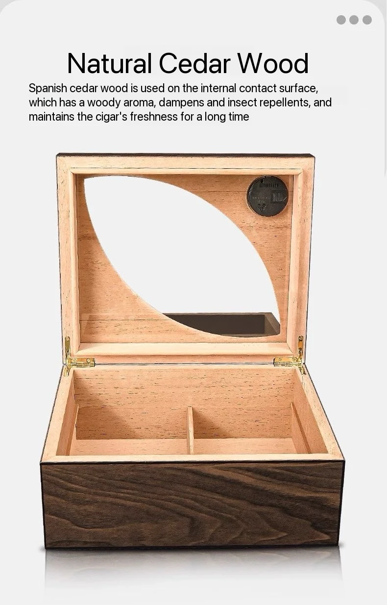 Top Large Window Double-Layer Sealed Cigar Box, Dual Humidifiers, Electronic Humidity Meter.
