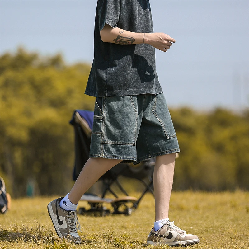 

Retro Washed Lightweight Men's Denim Shorts Summer Season Straight Leg Loose Fit Fashionable Brand Jeans Short Pants