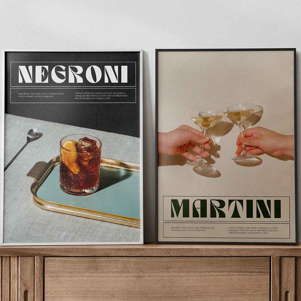 (No frame)Martini Art Poster Print Negroni Cocktail Bar Wall Retro Canvas Decor Wine Painting Linving Room Home Friend Cheers