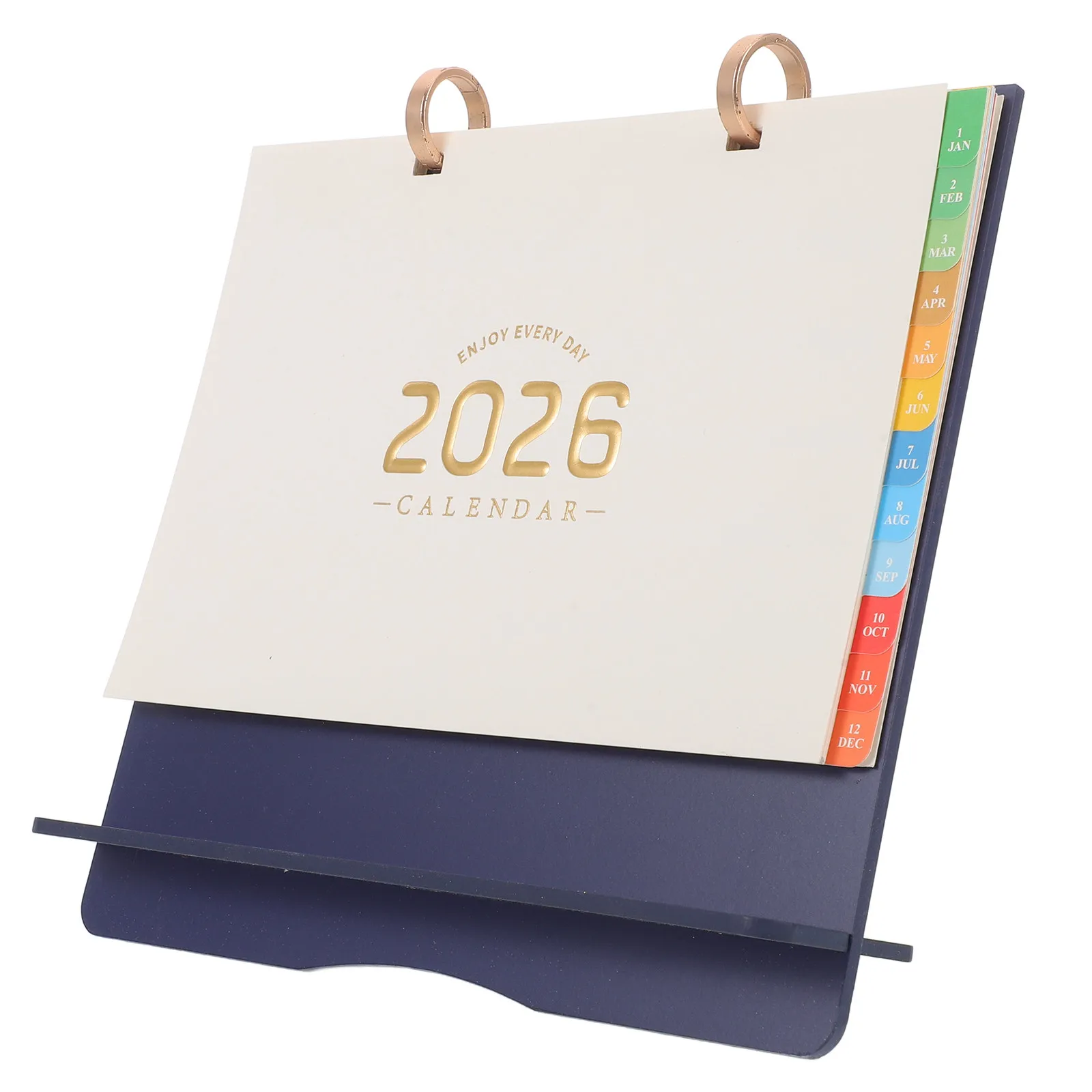 

Wooden Desk Calendar 2026 Flip Standing Monthly Planner Yearly Schedule Colorful Tabs Blue Desktop Office Planner