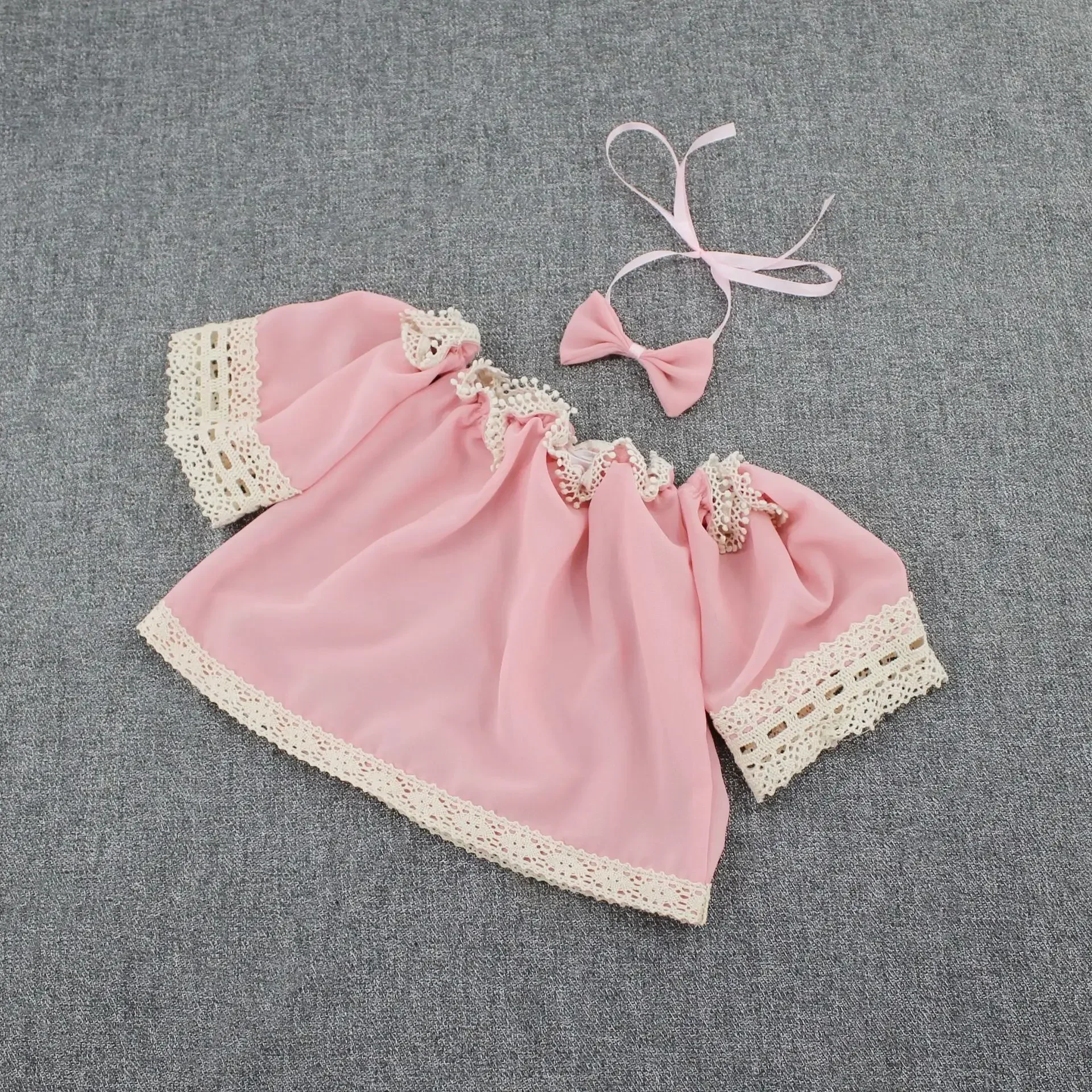 Adorable Head Decoration for Newborn Girls\' Photography Outfit - Lacy Pullover Bare-shouldered Dress with Bowknot