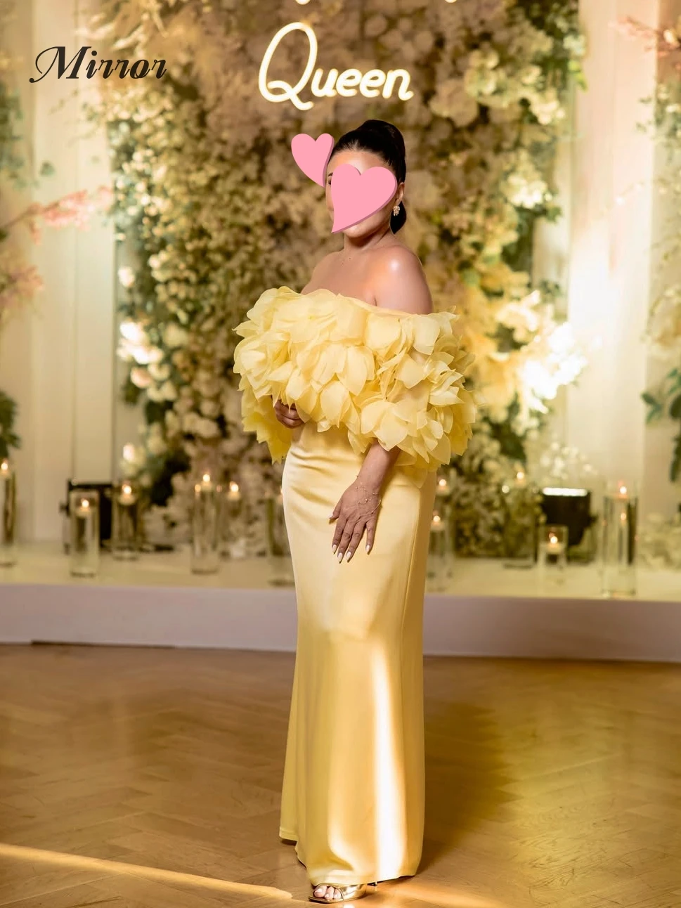 

Mirror Dress Elegant Vintage Sweet Yellow Flowers Stylish Boat Neck Customize Formal Occasion Prom Dress Evening Party Gowns