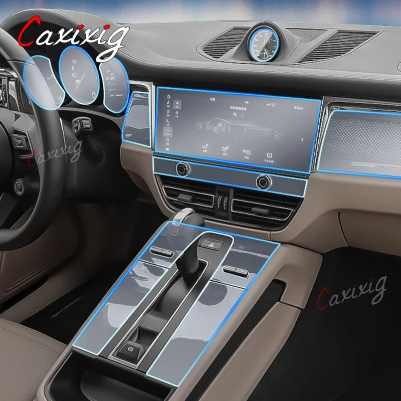 Film Transparent en TPU pour Porsche Macan 2022 2023, autocollant intérieur de voiture, Console centrale, équipement de Navigation, panneau de porte et fenêtre de tableau de bord