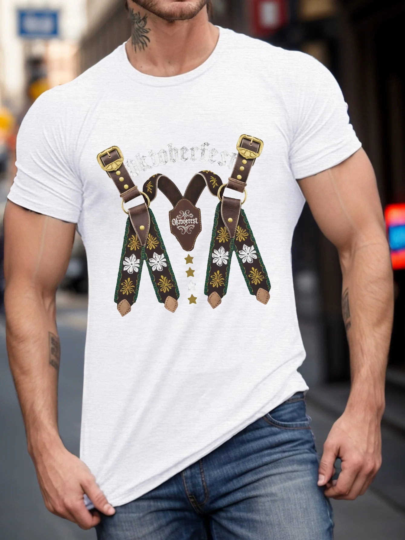 تي شيرت رجالي بنمط مهرجان البيرة مع طباعة Strappy، طراز صيفي كاجوال للبالغين، مناسب للارتداء اليومي #1