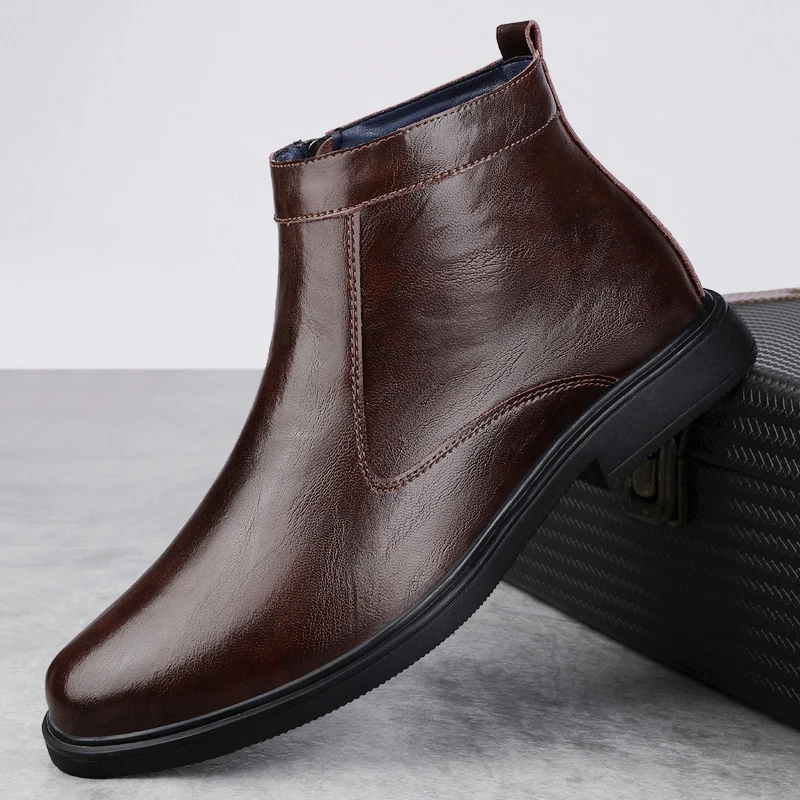 الرجال الخريف الشتاء الدافئة تشيلسي الأحذية الجانب سستة بسيطة عارضة شهم القطن الأحذية للتنقل حجم كبير (37-48) #2