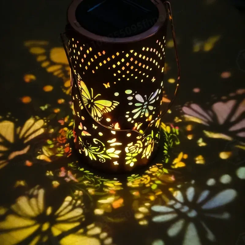 Solar Butterfly Wrought Iron Lantern Hollow Projection Light Garden Light Hanging Light Led Solar