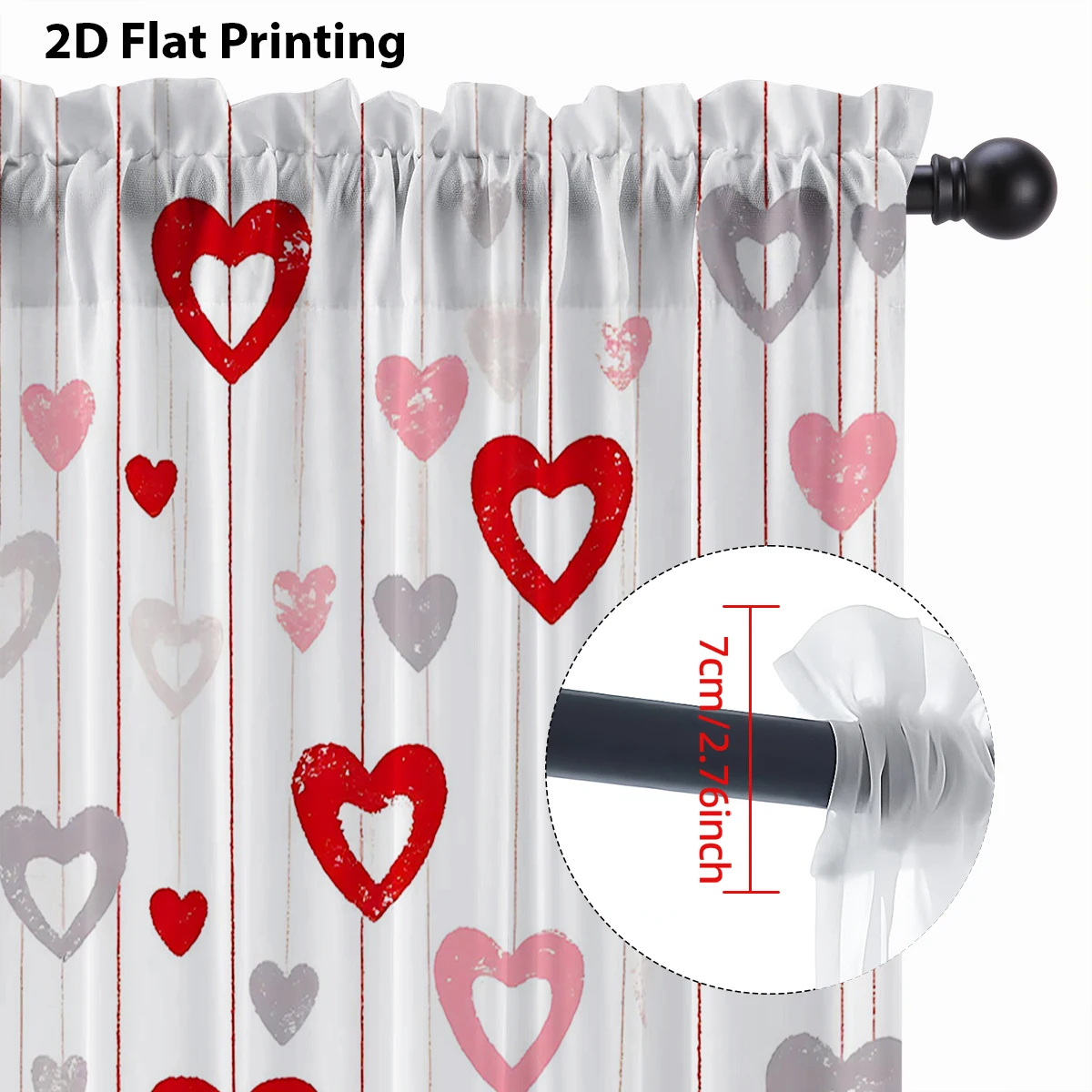 One-Piece Color-Block Heart Window Curtain Sweet Cool Romantic Style Festive Warm Atmosphere Decorative Window Treatment